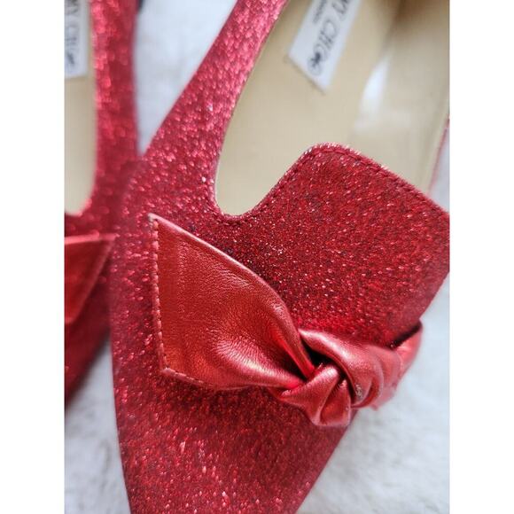 NWD Jimmy Choo Glitter Flat Bow Size EU 37 Red - Picture 15 of 15